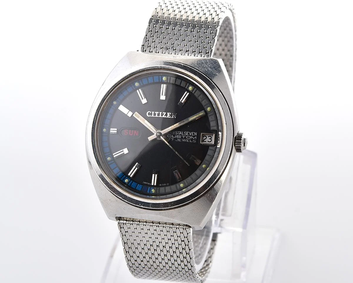 Vintage Citizen Crystal Seven Custom 27-Jewel Automatic with Matte Black & Blue Sport Dial from March 1968