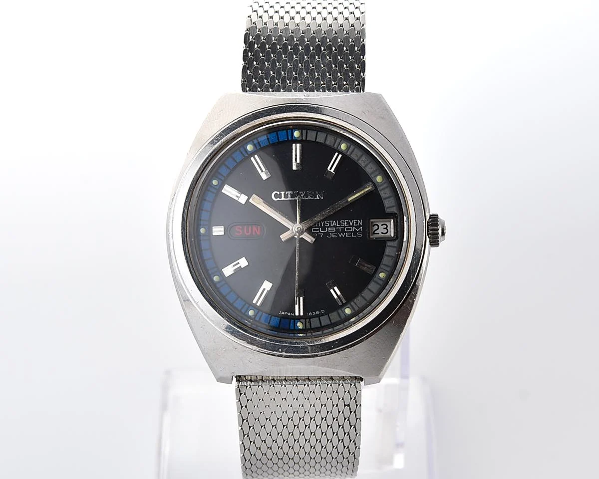 Vintage Citizen Crystal Seven Custom 27-Jewel Automatic with Matte Black & Blue Sport Dial from March 1968