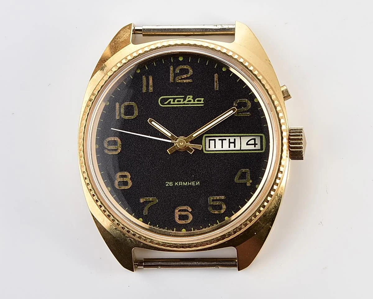 TIME CAPSULE: Large Soviet gold-plated mechanical watch Slava – New Old Stock (NOS)!