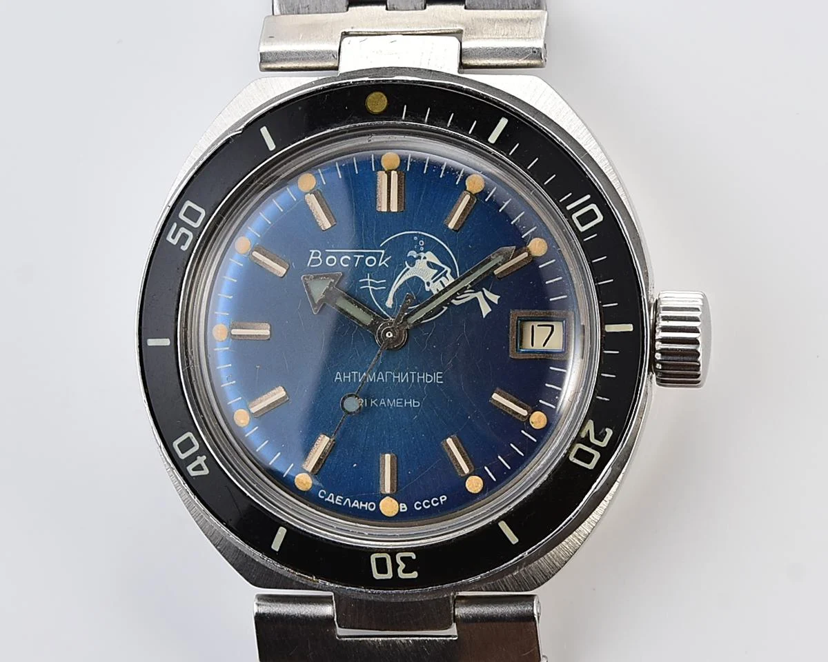 Vostok Amphibia Diver wristwatch (Scuba Dude), with vintage stainless steel bracelet