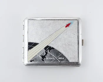 Vintage Space Rocket Sputnik-3 metal cigarette box - Soviet cosmos exploration era relic