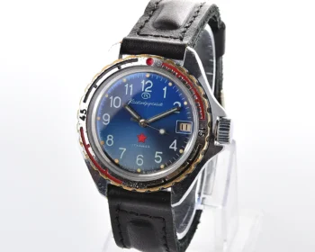 Soviet Vostok Komandirskie mechanical watch with date – blue dial, red star