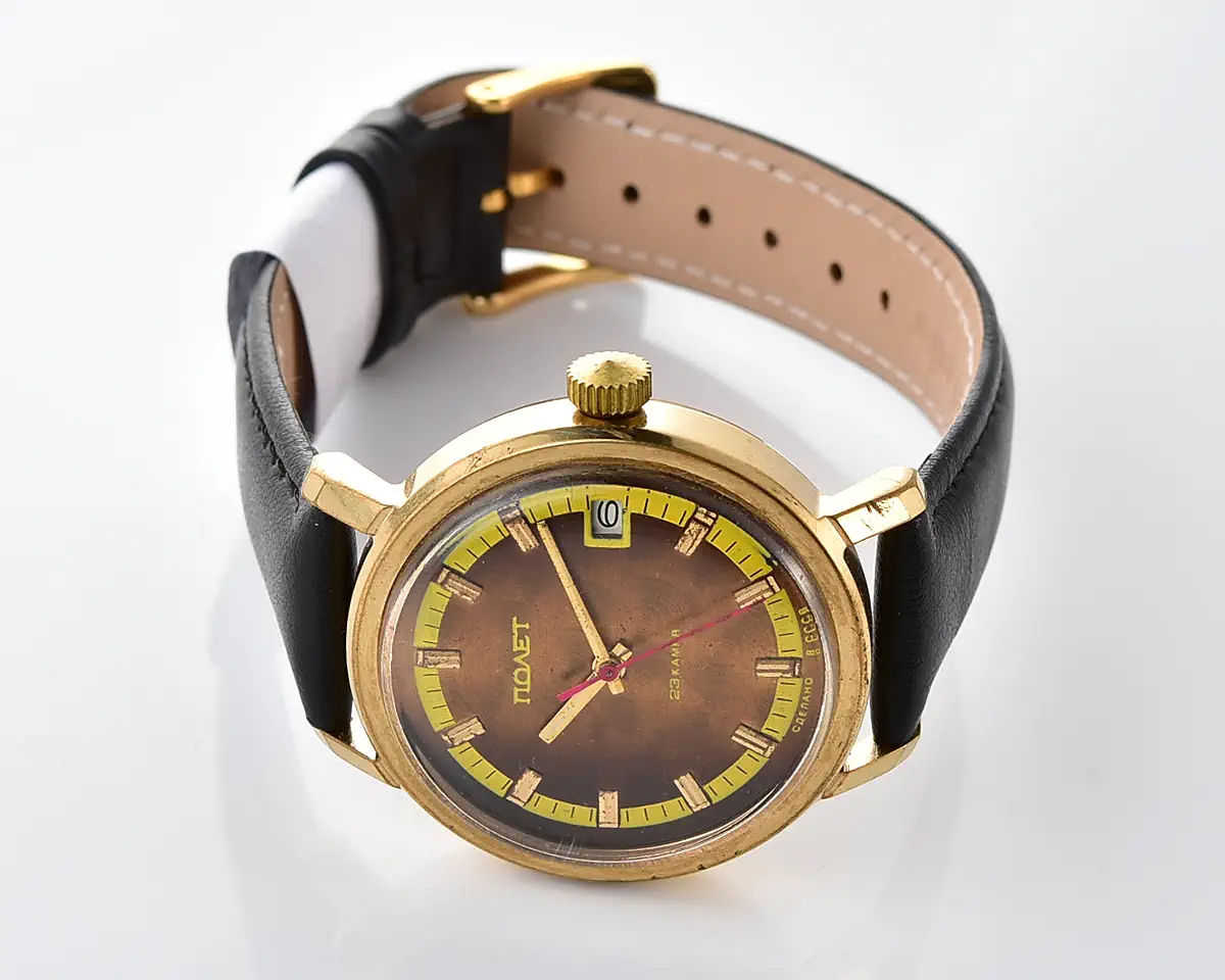 Vintage Soviet gold-plated "Poljot" mechanical watch with automatic self-winding movement