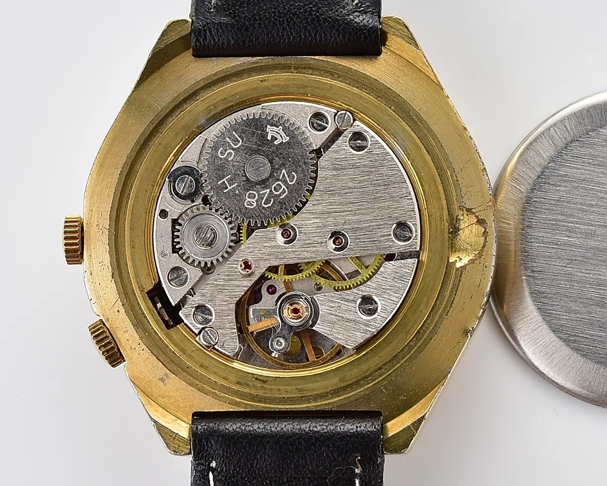 Vintage Officer's Raketa Perpetual Calendar - Gold-Plated Case, Black Dial with Ship and Anchor, Cal. 2628.H - Image 11