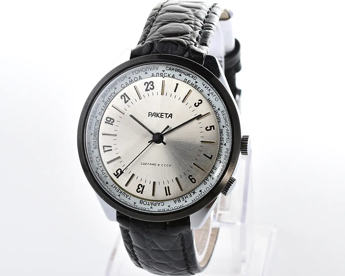 Excellent Soviet mechanical Raketa-Cities (Goroda) watch with 24 hours 2623.H mechanical movement