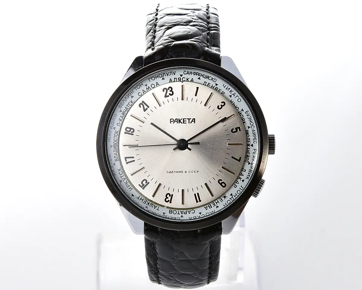 Excellent Soviet mechanical Raketa-Cities (Goroda) watch with 24 hours 2623.H mechanical movement