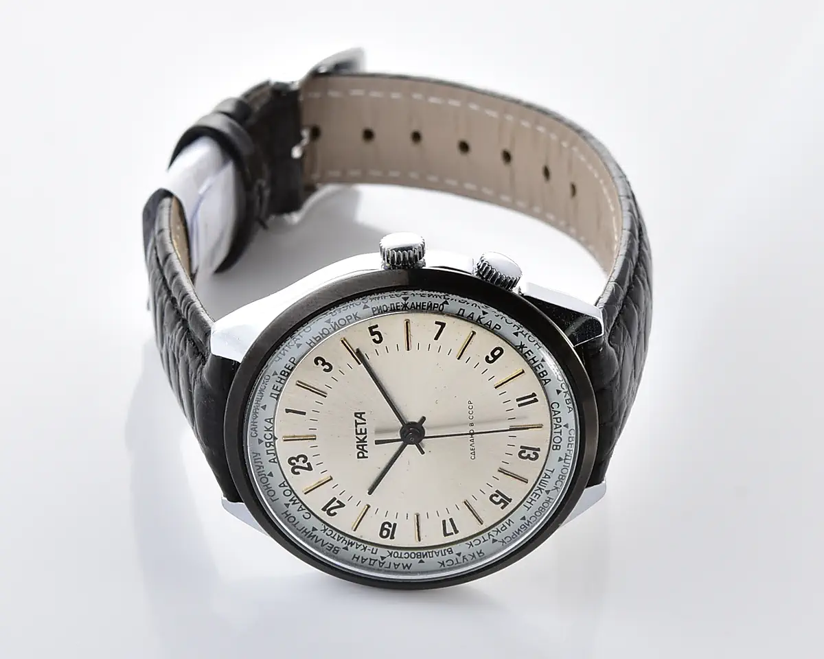 Excellent Soviet mechanical Raketa-Cities (Goroda) watch with 24 hours 2623.H mechanical movement