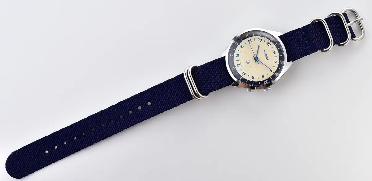 Vintage Soviet mechanical Raketa watch with 24 hours 2623.H mechanical movement