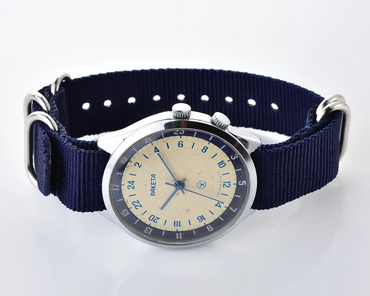 Vintage Soviet mechanical Raketa watch with 24 hours 2623.H mechanical movement