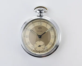 Vintage UMF Ruhla Saturn Pocket Watch – Two-Tone Dial with Chain from the 1950s
