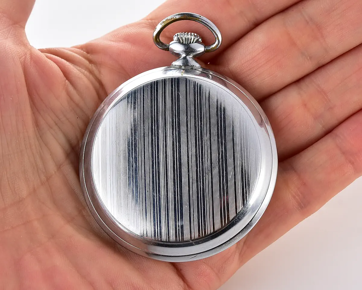 Vintage UMF Ruhla Saturn Pocket Watch – Two-Tone Dial with Chain from the 1950s