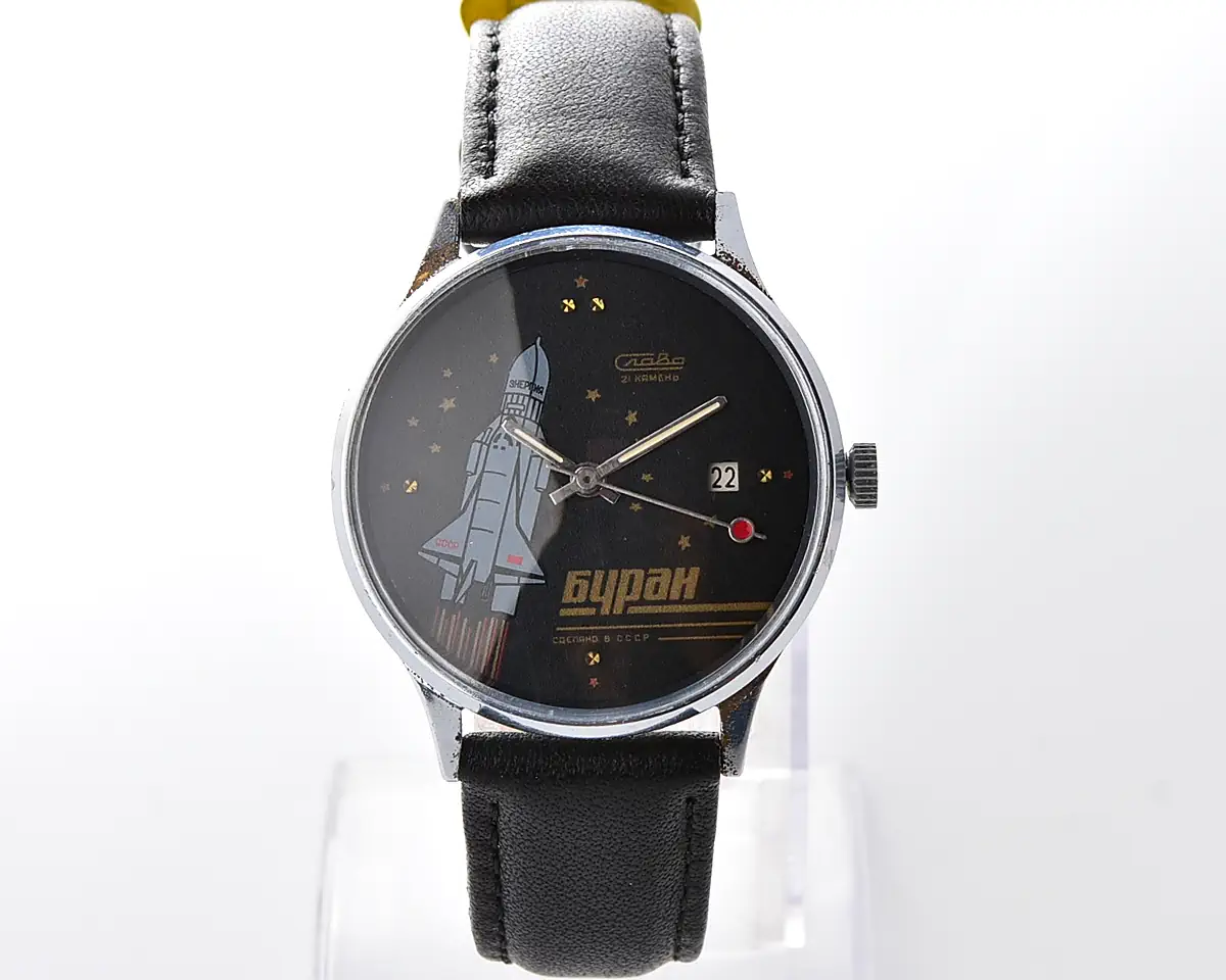Vintage Soviet Slava "Buran" Space Shuttle - Black Dial with Date - Image 2