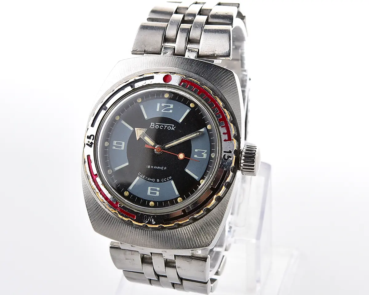 Soviet Vostok Amphibia watch, stainless steel tonneau case