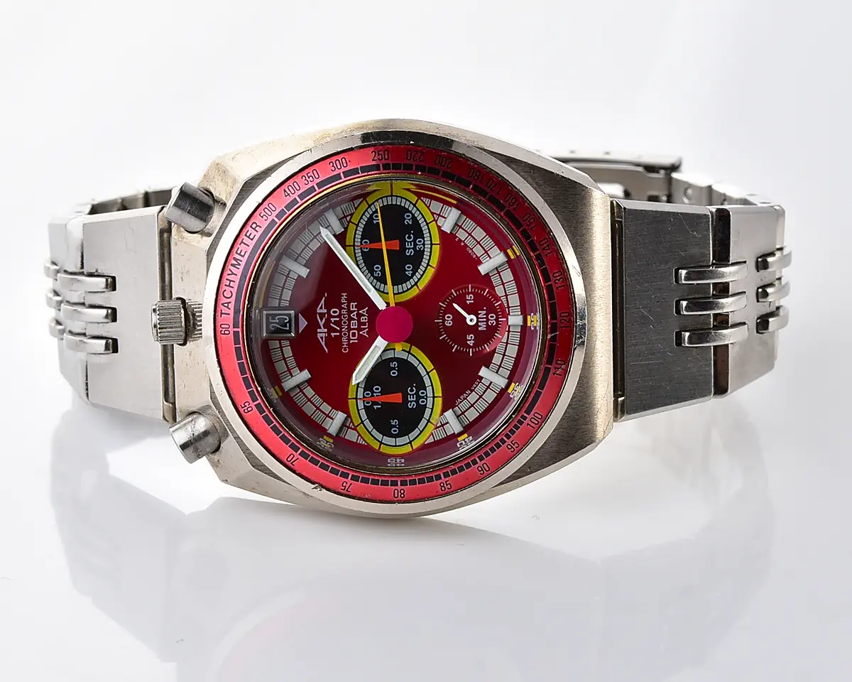 Vintage Alba AKA Bullhead Chronograph – Red Dial 1/10 Sec Quartz from February 1997 - Image 5