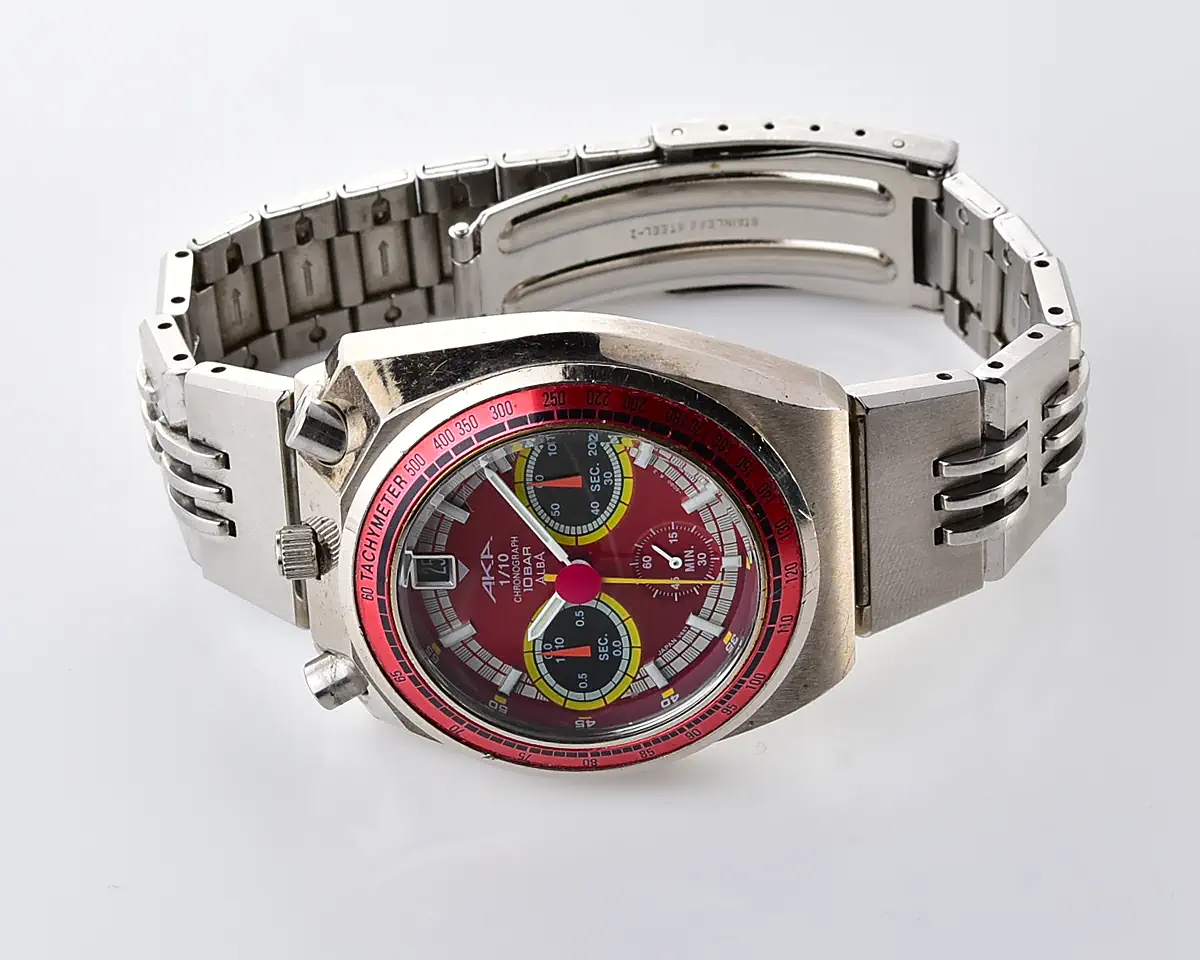 Vintage Alba AKA Bullhead Chronograph – Red Dial 1/10 Sec Quartz from February 1997 - Image 6