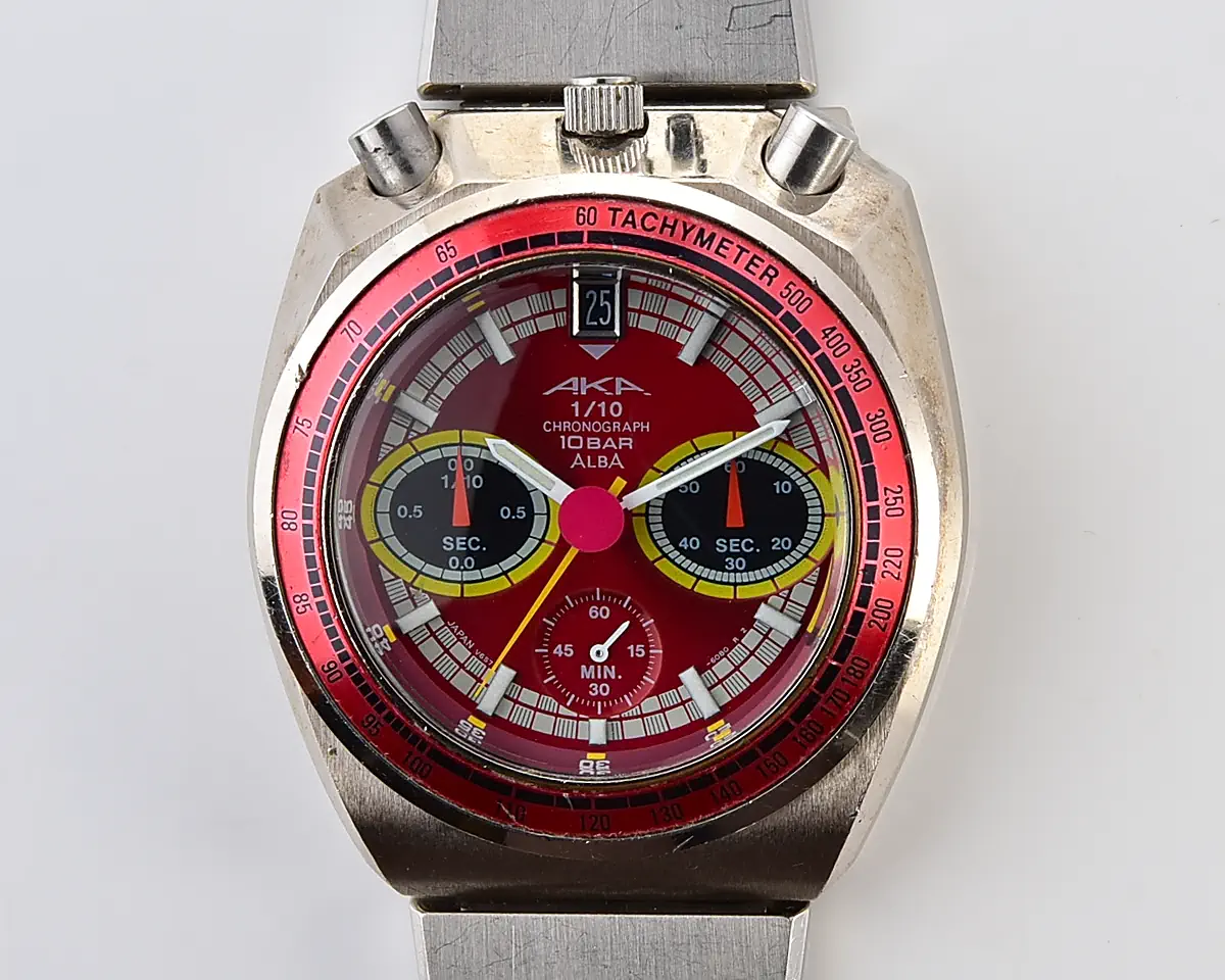 Vintage Alba AKA Bullhead Chronograph – Red Dial 1/10 Sec Quartz from February 1997 - Image 9