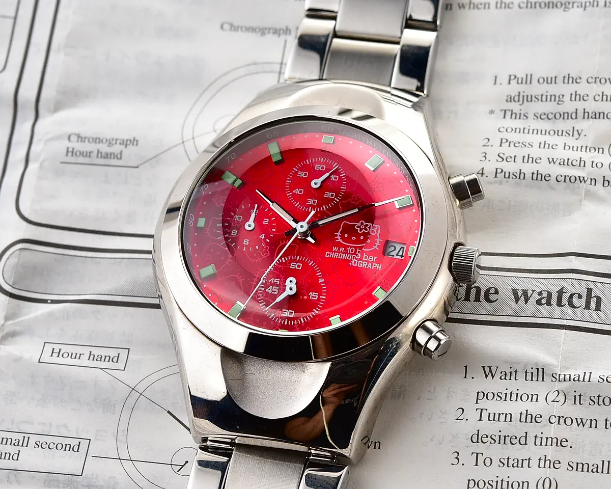 Vintage Citizen Hello Kitty Chronograph – Red Dial 2000 Limited Edition, complete with box & manual, from 2000 - Image 12