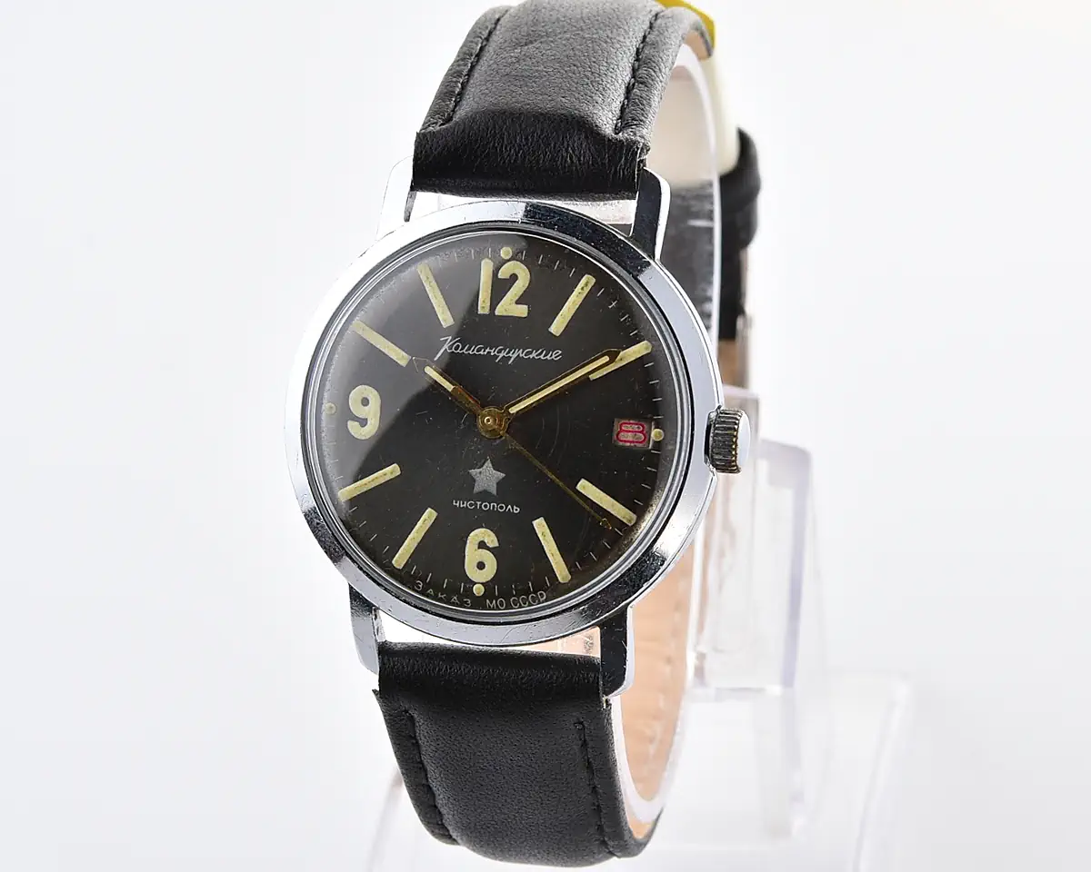 Soviet Vostok Komandirskie mechanical watch with black dial & hacking seconds – Zakaz MO CCCP
