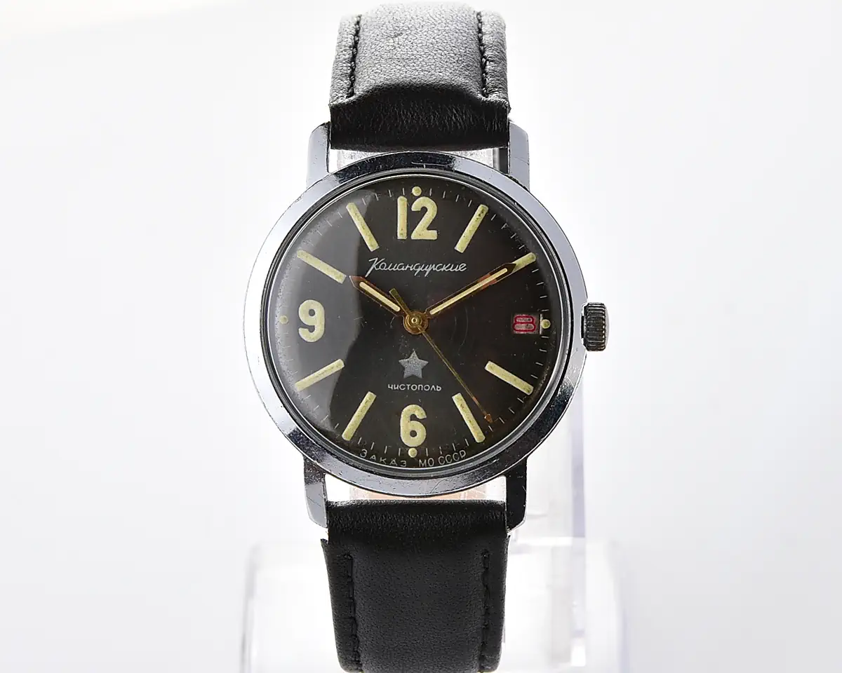 Soviet Vostok Komandirskie mechanical watch with black dial & hacking seconds – Zakaz MO CCCP - Image 2
