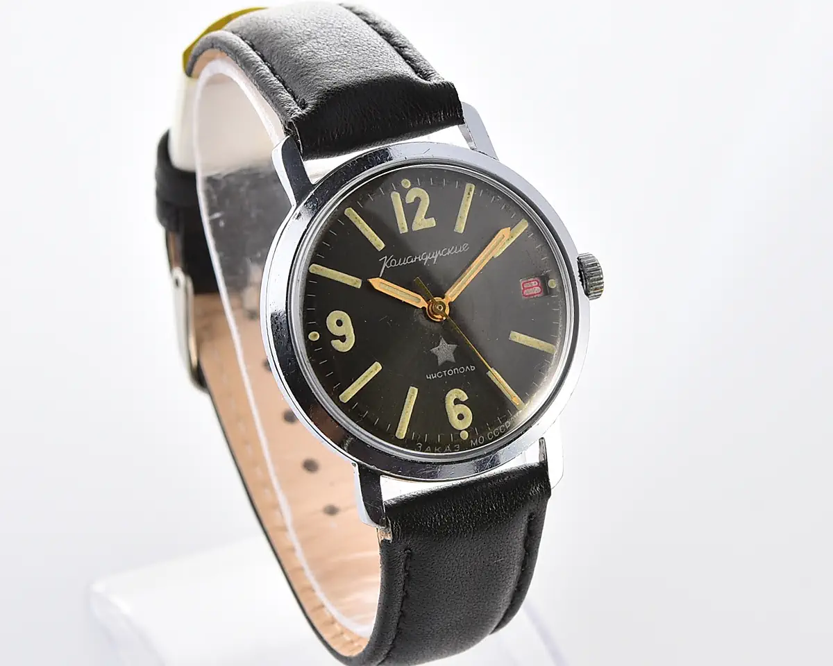 Soviet Vostok Komandirskie mechanical watch with black dial & hacking seconds – Zakaz MO CCCP - Image 3