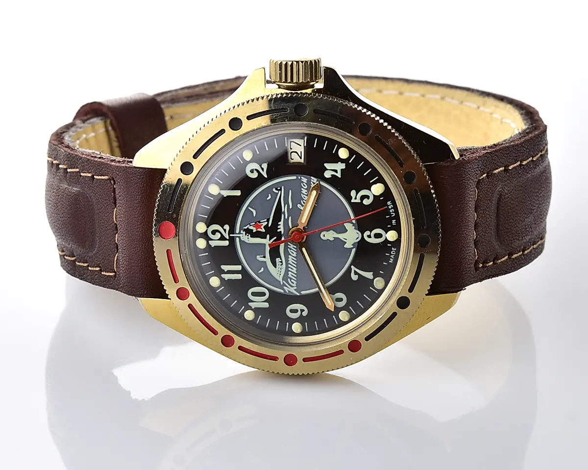 Excellent Soviet Vostok Komandirskie mechanical watch with date – gold-tone Submarine Captain - Image 5