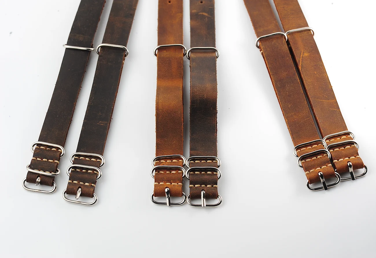 NATO Commander® version 2: Crazy Horse genuine leather straps in 2 shades – hand stitched!