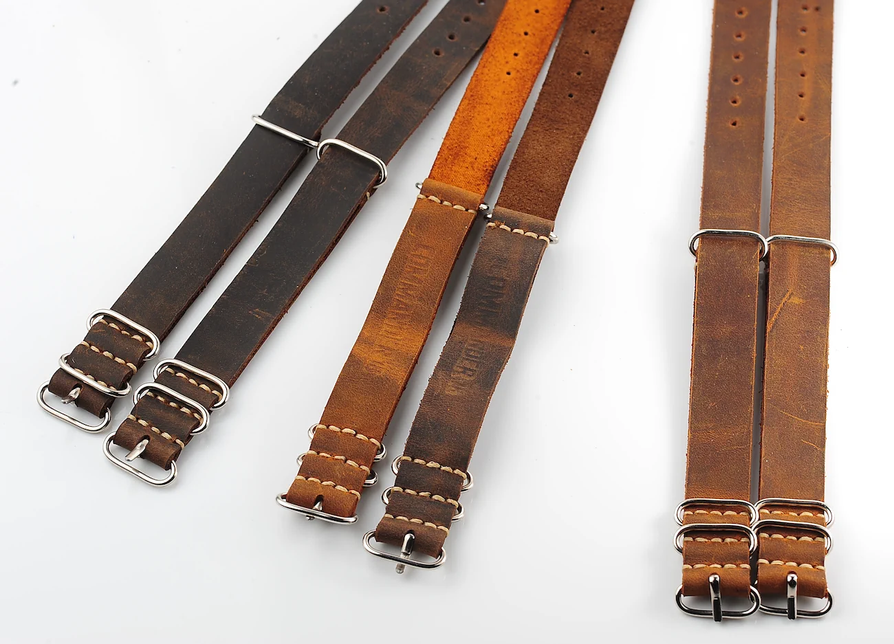 NATO Commander® version 2: Crazy Horse genuine leather straps in 2 shades – hand stitched!