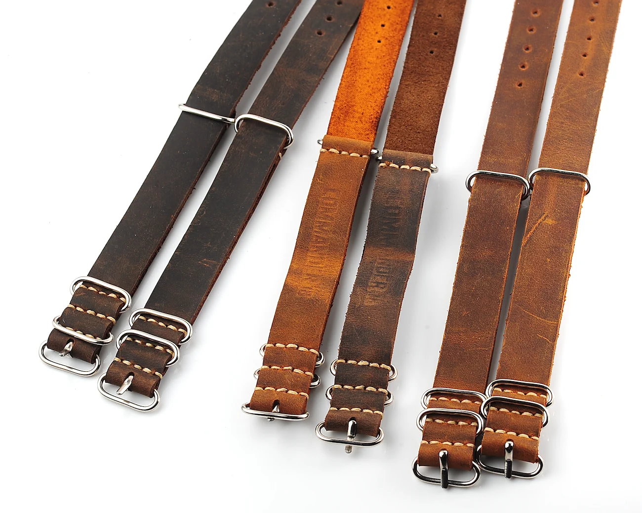 NATO Commander® version 2: Crazy Horse genuine leather straps in 2 shades – hand stitched!