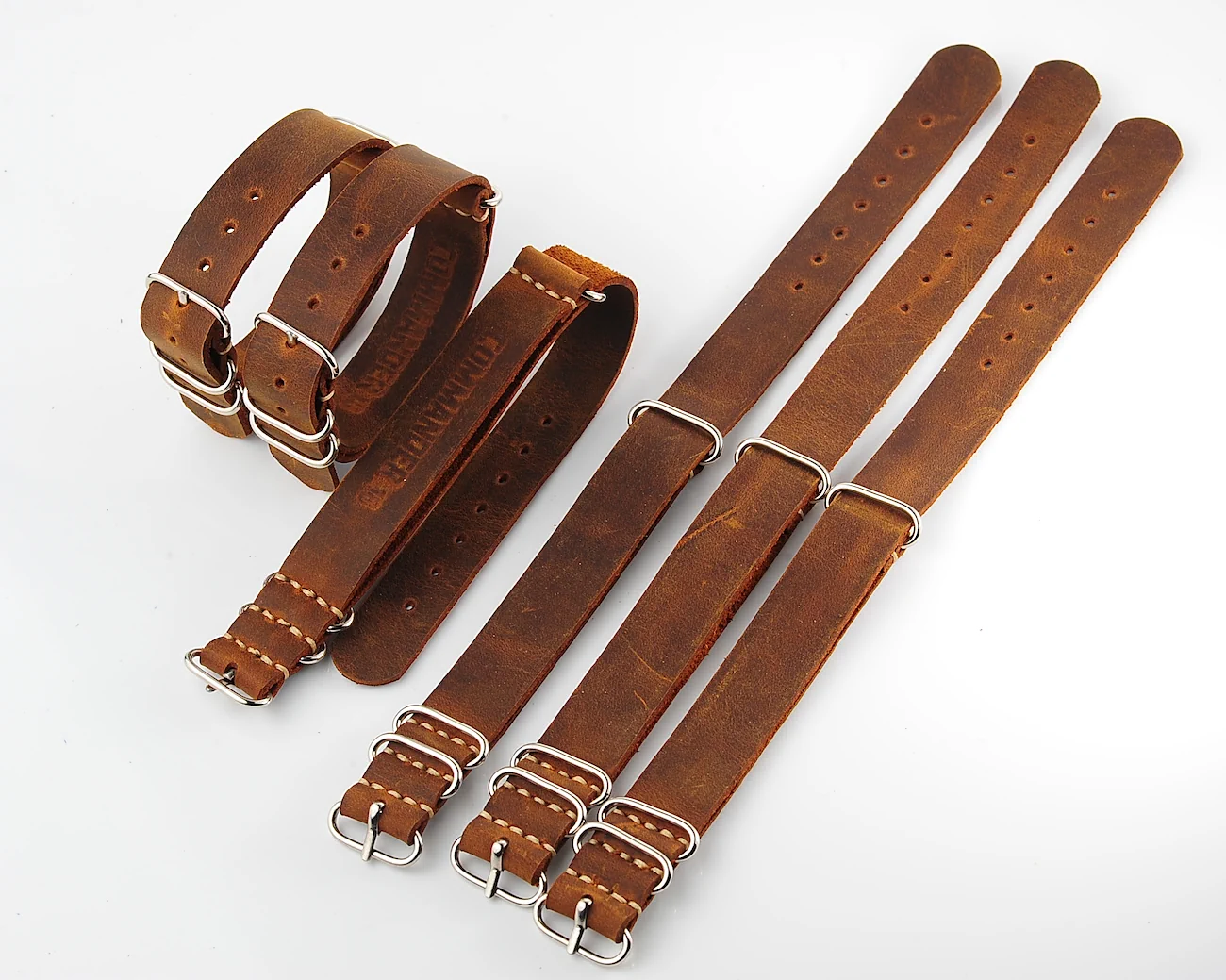 NATO Commander® version 2: Crazy Horse genuine leather straps in 2 shades – hand stitched!
