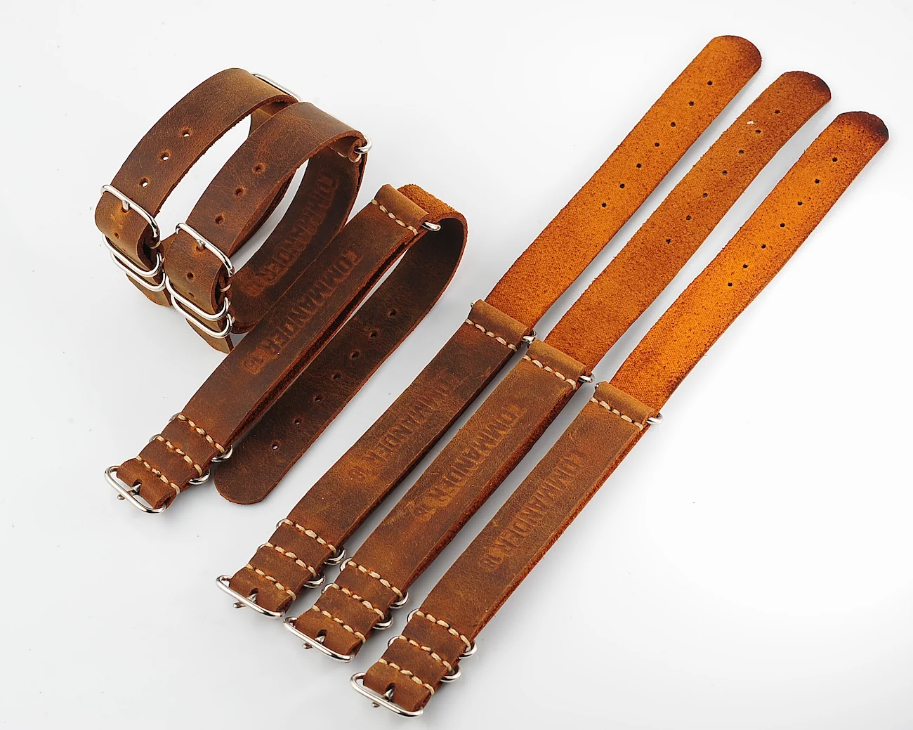 NATO Commander® version 2: Crazy Horse genuine leather straps in 2 shades – hand stitched!