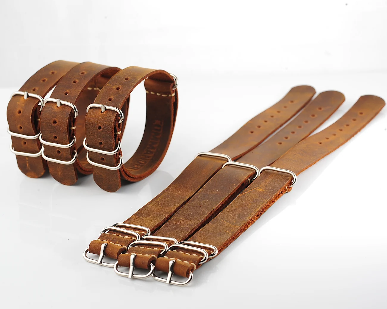 NATO Commander® version 2: Crazy Horse genuine leather straps in 2 shades – hand stitched!