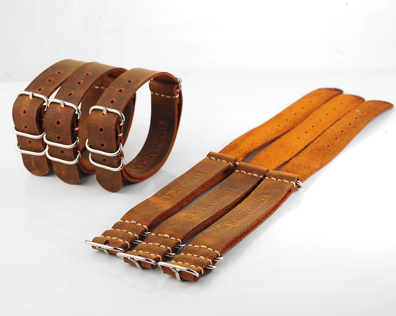 NATO Commander® version 2: Crazy Horse genuine leather straps in 2 shades – hand stitched!