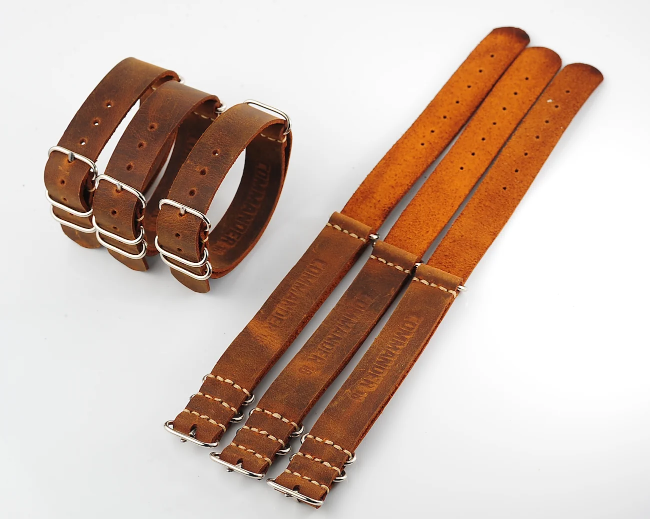 NATO Commander® version 2: Crazy Horse genuine leather straps in 2 shades – hand stitched!