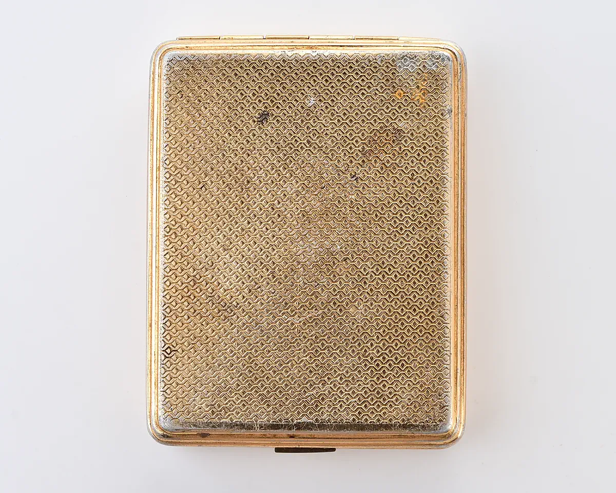 Vintage Space Rocket Sputnik metal cigarette box – "Soviet Earth Satellites", gold-tone Soviet cosmos exploration era relic - Image 2