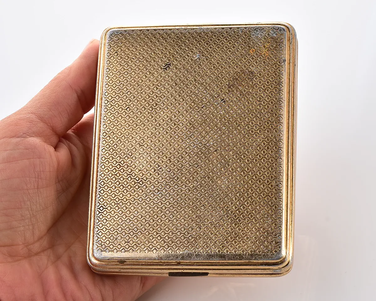 Vintage Space Rocket Sputnik metal cigarette box – "Soviet Earth Satellites", gold-tone Soviet cosmos exploration era relic - Image 6