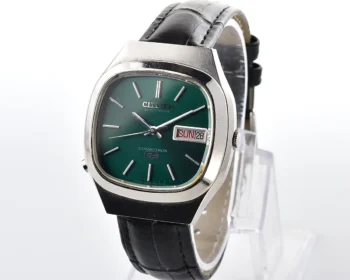 Vintage Citizen Cosmotron Special Electronic – Green Sunburst Cushion Day-Date from January 1976
