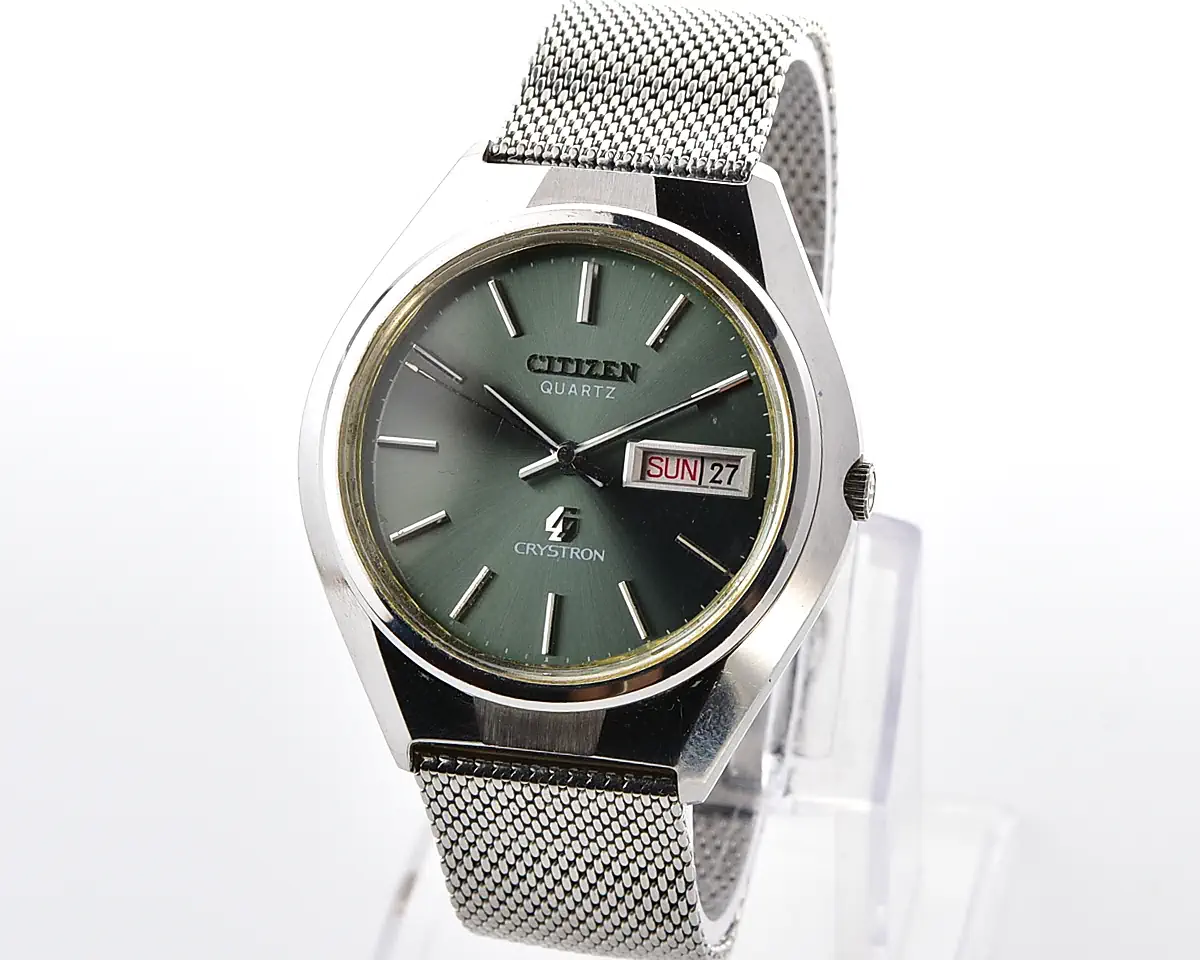 Vintage Citizen Crystron Quartz – Green Sunburst Day-Date from May 1975
