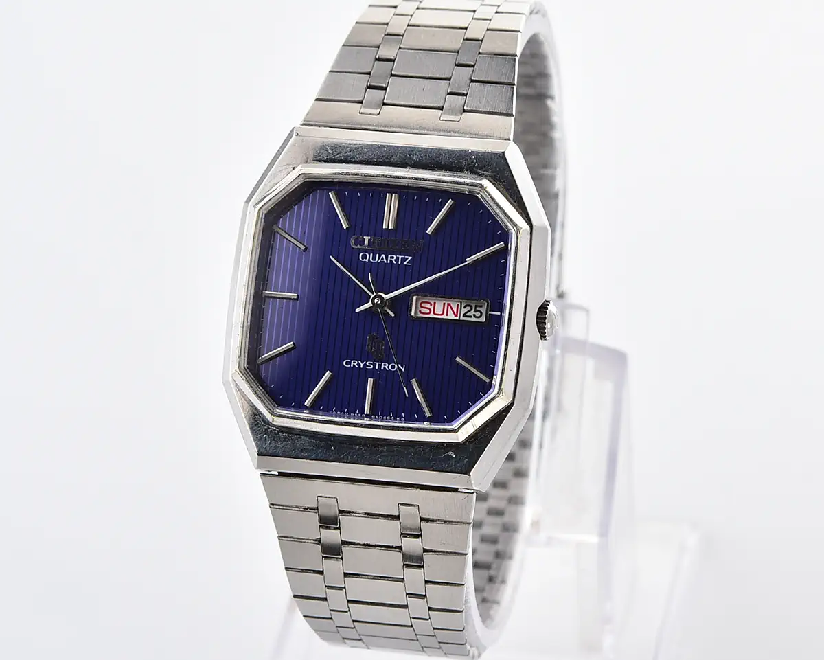 Vintage Citizen Crystron Quartz – Blue Pinstripe Octagonal Day-Date from May 1977