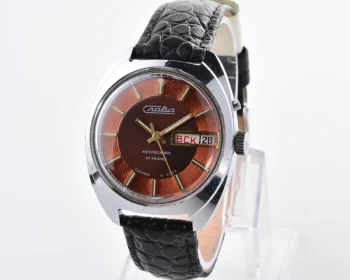 Slava Soviet automatic watch with brown & copper dial, day & date, 27 jewels, from the 1980s