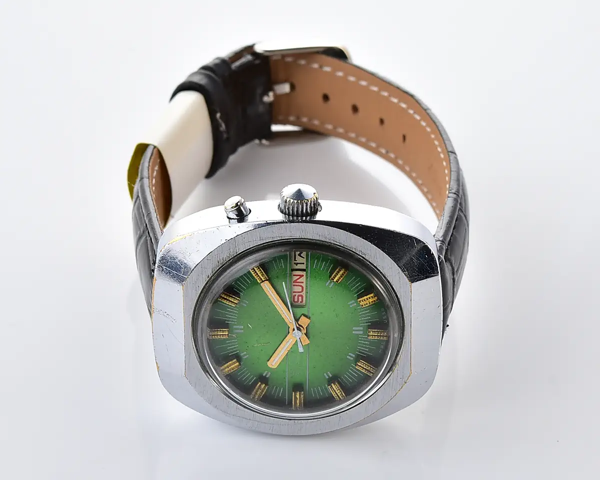Slava Soviet automatic watch with green dial, day & date, 27 jewels, from the 1980s - Image 9