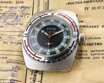 TIME CAPSULE: Soviet Vostok Amphibia tonneau mechanical watch with box & matching passport – from 1985
