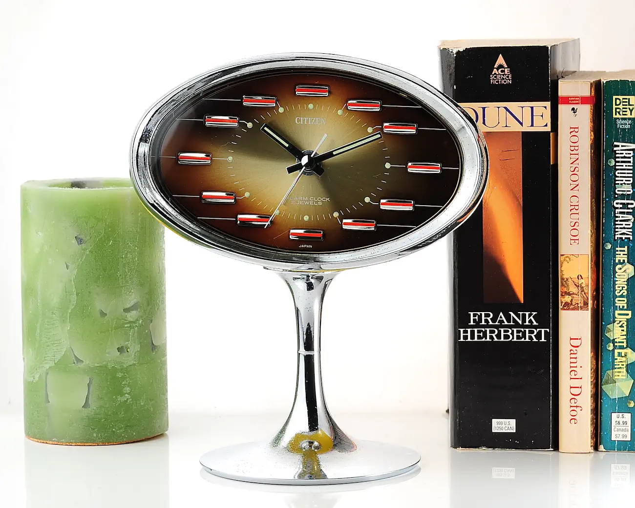 CITIZEN Space Age Oval Showa RetroTable Clock 51141 mustard tulip stand 21553-SWS_3189