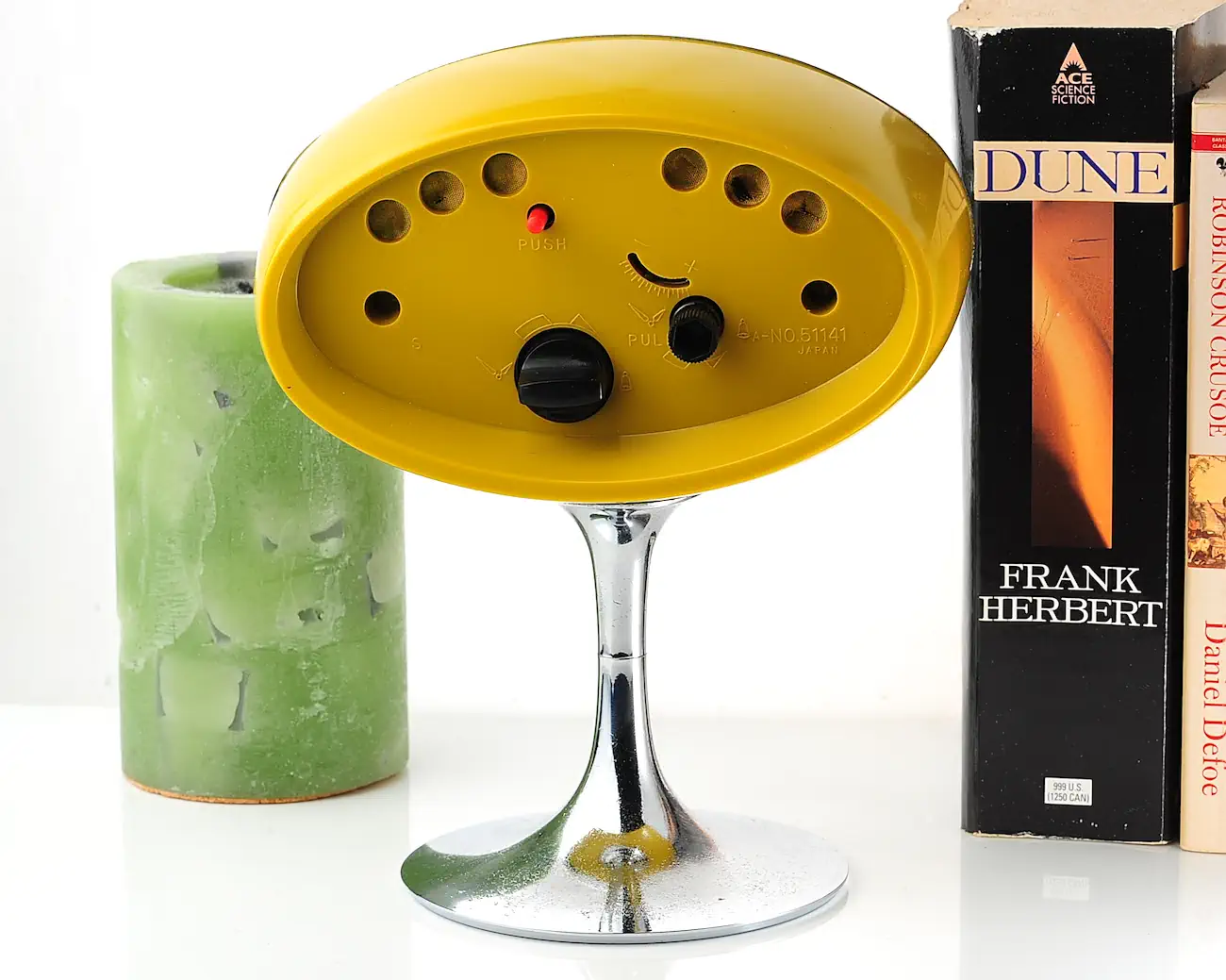 Vintage Citizen Space Age Oval Alarm Clock – Mustard Yellow, Chrome Tulip Stand - Image 8