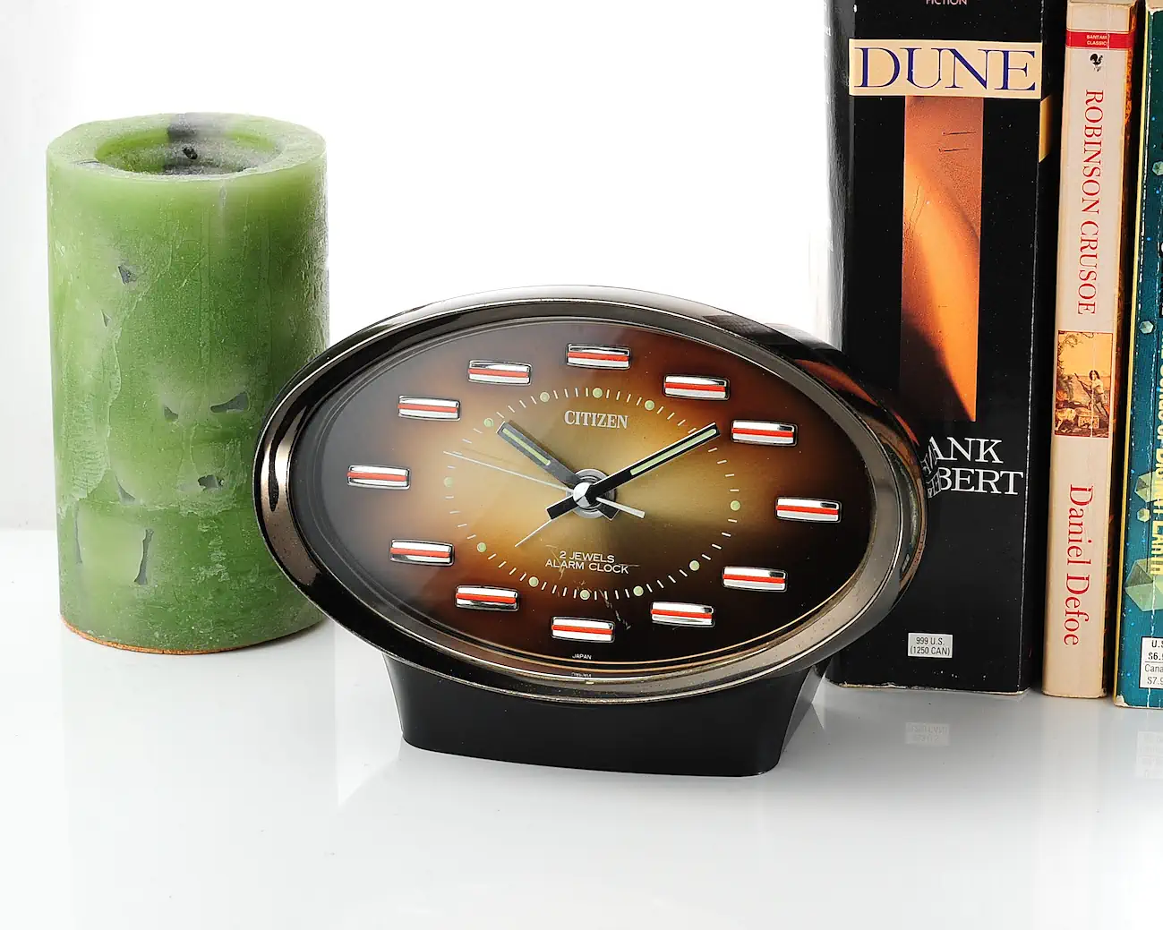 Vintage Citizen Space Age Oval Alarm Clock – Brown Sunburst Dial, 2 Jewels - Image 2