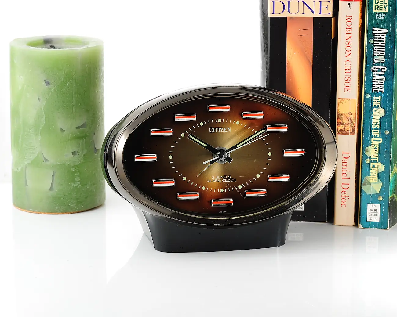 Vintage Citizen Space Age Oval Alarm Clock – Brown Sunburst Dial, 2 Jewels - Image 5