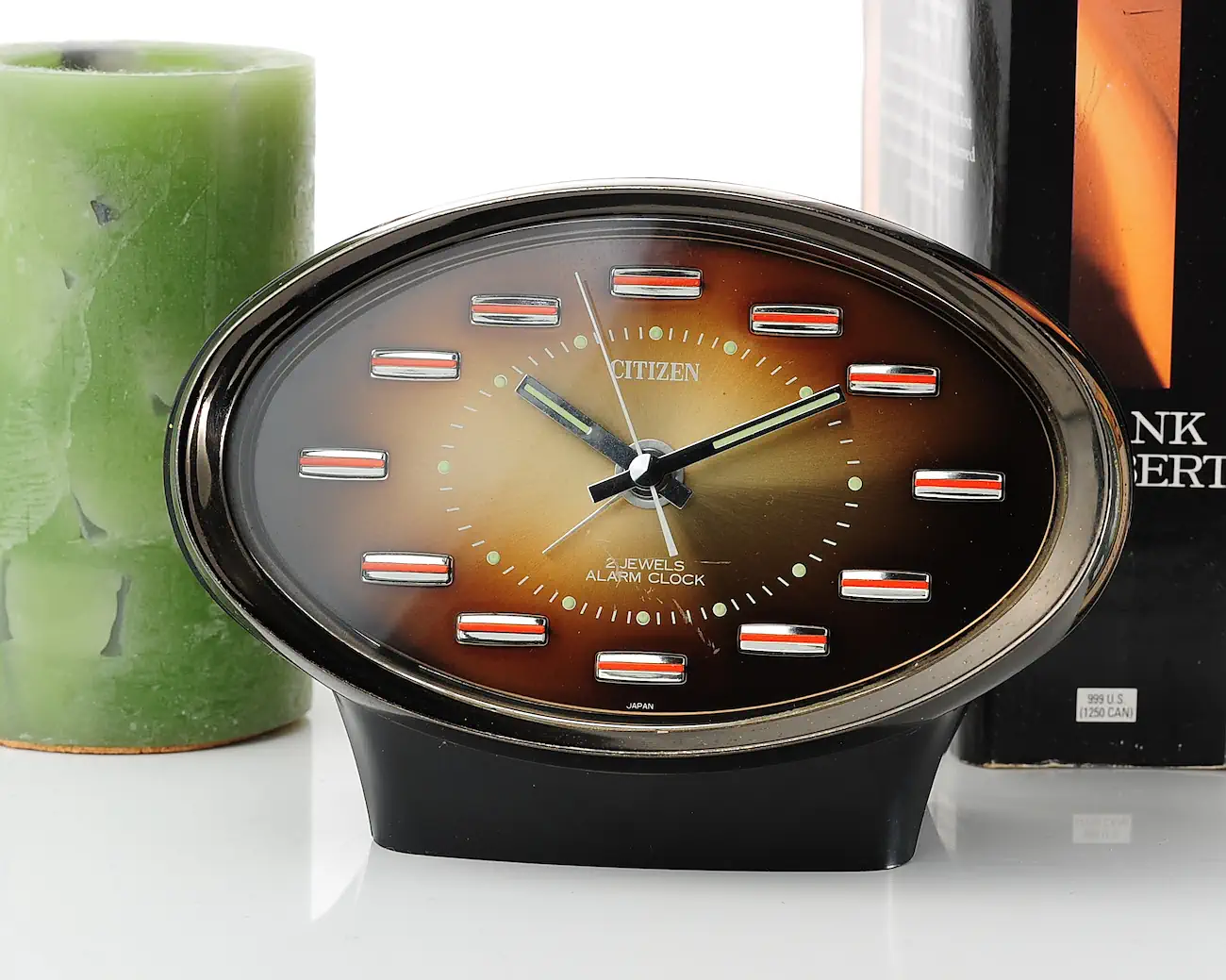 Vintage Citizen Space Age Oval Alarm Clock – Brown Sunburst Dial, 2 Jewels - Image 6