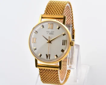 Vintage Soviet gold-plated Poljot 17 jewels watch with Roman numeral dial and 50 Years of the USSR case back from 1972