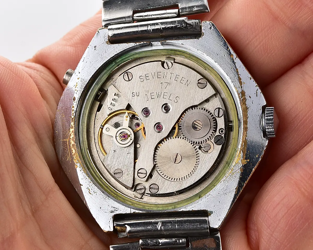 Vintage Soviet Poljot Olympic Moscow 1980 day-date mechanical watch with grey gradient dial & oval "Stadium" case - Image 13