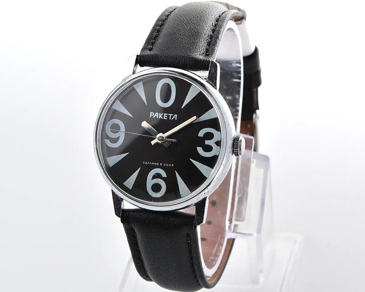 Vintage Soviet Raketa "Big Zero" smaller version with black dial and bold white numerals