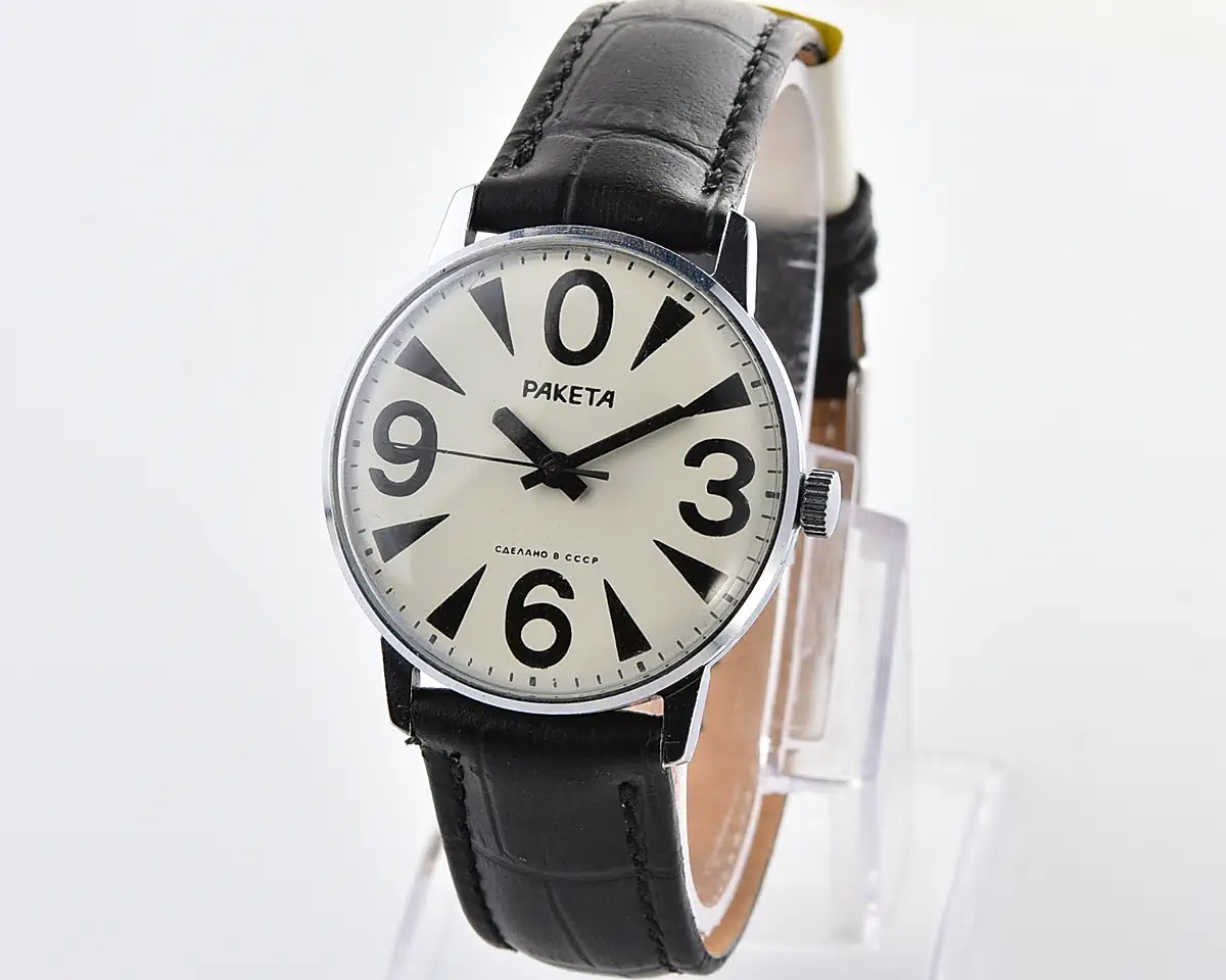 Vintage Soviet Raketa "Big Zero" smaller version with cream dial and bold black numerals